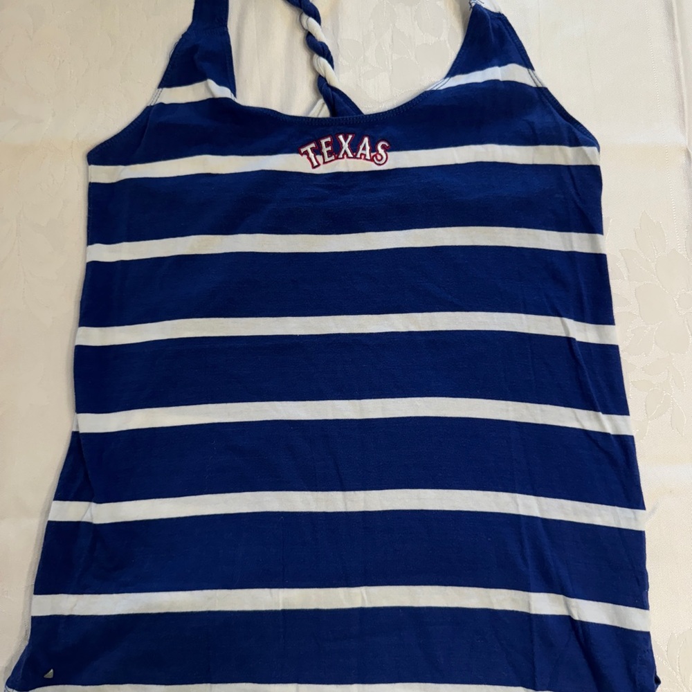 Antigua Texas Rangers Women’s Racer Tank Top S / M Blue Striped Twist Back 32"